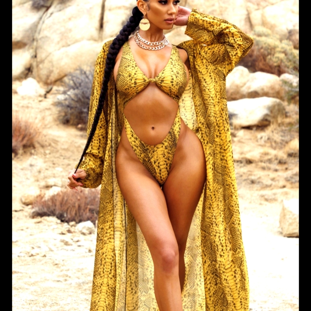 Achilles Sheer Cover Up - Mustard Snake